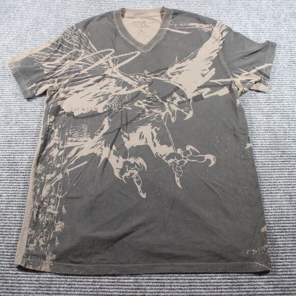 Marc Ecko Cut & Sew T-Shirt Mens Large Brown Tan Eagle Graphic V-Neck - Picture 1 of 4